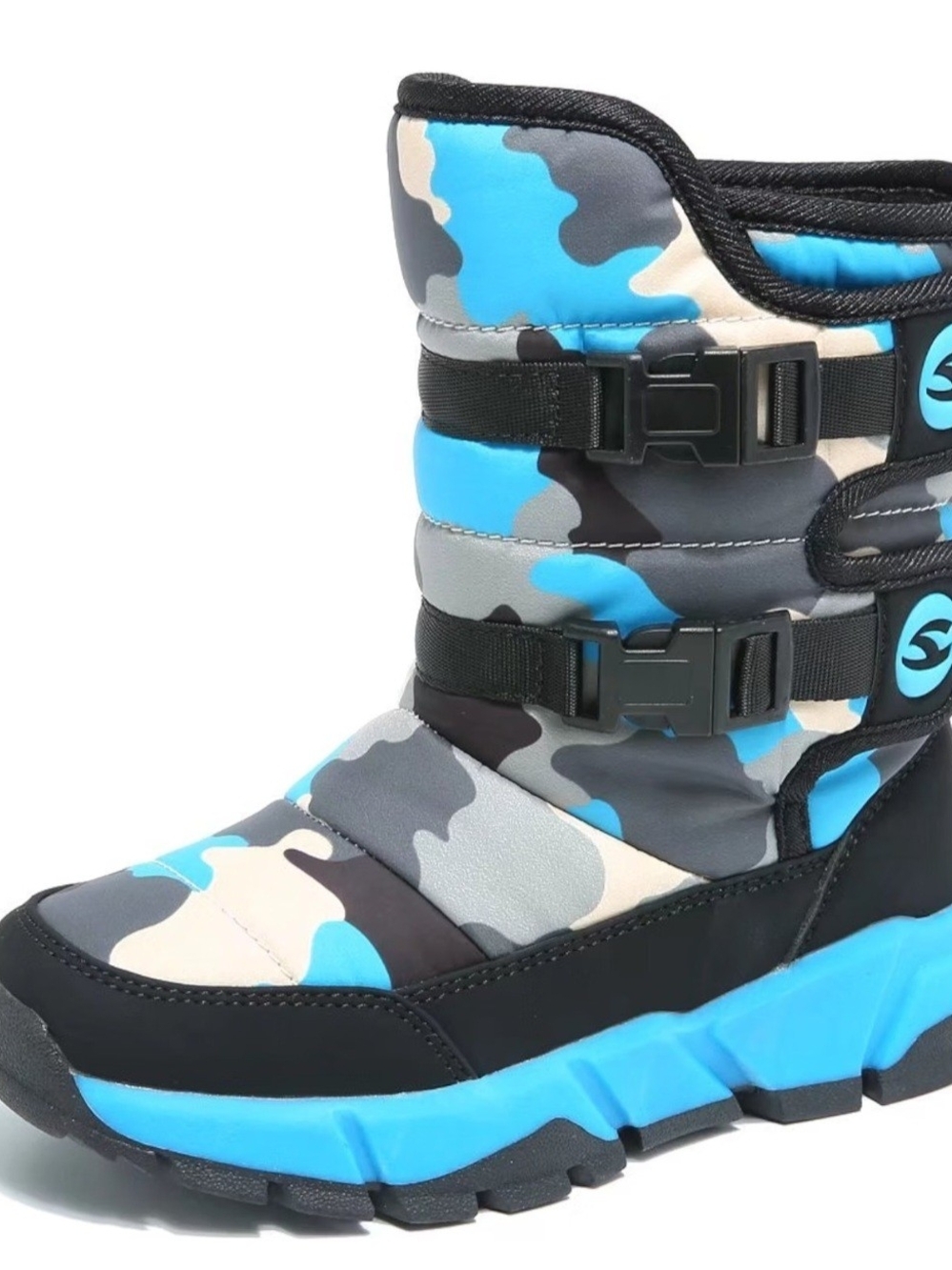Amazon Kids Blue & Gray Camo Snow Boots